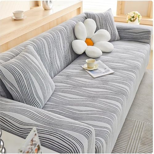 Stretch Sofa Überzug 1 2 3 4 Sitzer,rutschfest Mit Armlehne Universal Jacquard Sofabezug, Dicke Sofabezug Für Hunde Katzen Und Haustiere ,Multi-Size Sofa Sitzkissenbezug(B-Grau-Schwarz,70*90) von XIFUHUI