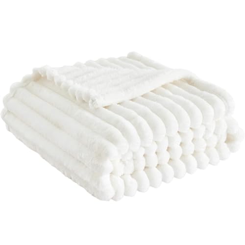 XIFUHUI Kuscheldecke Flauschig Decke treifen Cord Fleecedecke als Sofaüberwurf Wohnzimmer Deko Tagesdecke Blanket Für Sofa Schlafzimmer(Weiß,150 * 200) von XIFUHUI