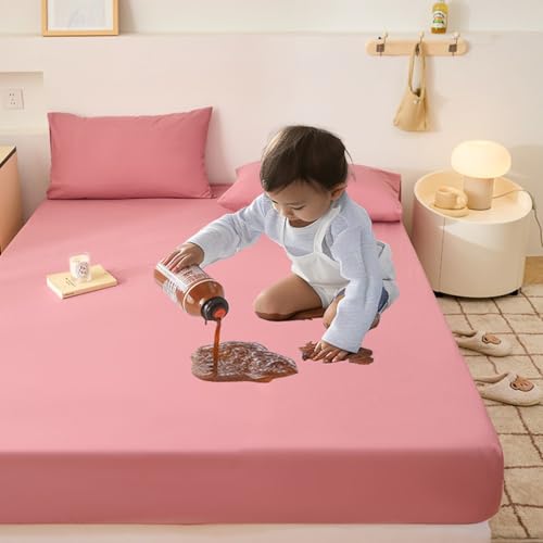 XIFUHUI Matratzenschoner wasserdicht Spannbettlaken Matratzenschutz Atmungsaktive, Matratzenauflage Inkontinenzauflage Nässeschutz waschbar für alle Jahreszeiten(Rosa,90x200cm) von XIFUHUI