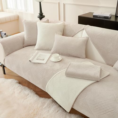 XIFUHUI Sofa Überzug,1,2,3,4 Sitzer,Anti Rutsch-Couch für L Form Chaiselongue Ecksofa Cover Ecke Sofa Bezug für Sektionssofa(Helles Curry,90 * 160) von XIFUHUI