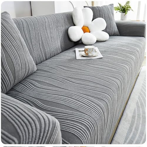 XIFUHUI Stretch Sofa Überzug 1 2 3 4 Sitzer,rutschfest Mit Armlehne Universal Jacquard Sofabezug, Dicke Sofabezug Für Hunde Katzen Und Haustiere,Multi-Size Sofa Sitzkissenbezug(A-Dunkelgrau,90-140cm) von XIFUHUI