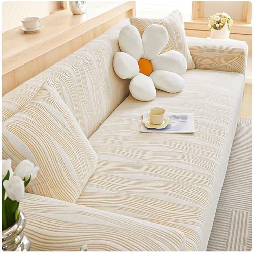 XIFUHUI Stretch Sofa Überzug 1 2 3 4 Sitzer,rutschfest Mit Armlehne Universal Jacquard Sofabezug, Dicke Sofabezug Für Hunde Katzen Und Haustiere,Multi-Size Sofa Sitzkissenbezug(B-Beige,235-300cm) von XIFUHUI