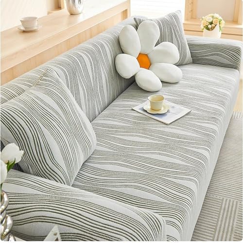 XIFUHUI Stretch Sofa Überzug 1 2 3 4 Sitzer,rutschfest Mit Armlehne Universal Jacquard Sofabezug, Dicke Sofabezug Für Hunde Katzen Und Haustiere,Multi-Size Sofa Sitzkissenbezug(B-Grün,190-230cm) von XIFUHUI