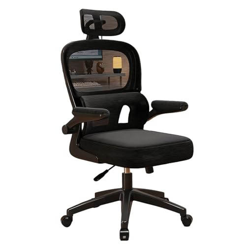 XIGOUZIQU Atmungsaktiver Mesh-Stuhl,Bürostuhl Ergonomisch,Drehstuhl for gesundes Sitzen gepolsterte Sitzfläche,weiche Lordosenstütze, for das Heimbüro, Studie for Die Arbeit(Black2) von XIGOUZIQU