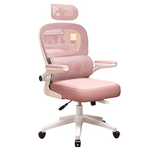 XIGOUZIQU Atmungsaktiver Mesh-Stuhl,Bürostuhl Ergonomisch,Drehstuhl for gesundes Sitzen gepolsterte Sitzfläche,weiche Lordosenstütze, for das Heimbüro, Studie for Die Arbeit(Pink1) von XIGOUZIQU