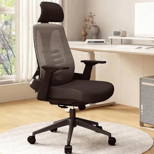 XIGOUZIQU Atmungsaktiver Mesh-Stuhl,Computerstuh Schreibtischstuhl ergonomisch einfache Montage mit Hoher Rückenlehne mit Armlehnen & Rollen,für Büro Heim Gaming(Black) von XIGOUZIQU