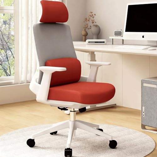 XIGOUZIQU Atmungsaktiver Mesh-Stuhl,Computerstuh Schreibtischstuhl ergonomisch einfache Montage mit Hoher Rückenlehne mit Armlehnen & Rollen,für Büro Heim Gaming(Red) von XIGOUZIQU