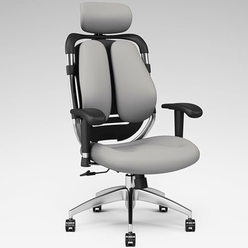 XIGOUZIQU Büro Stuhl & Gaming Stuh Schreibtischstuhl mit Verstellbarer Kopfstütze, Armlehnen, Lendenwirbelstütze,Drehstuhl Wippfunktion, einfache Montage mit Hoher Rückenlehne(Gray2) von XIGOUZIQU