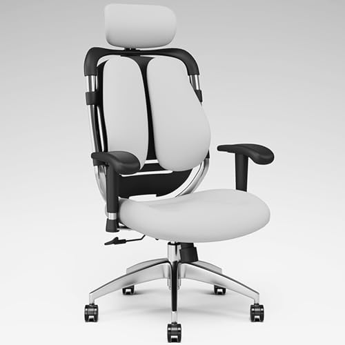 XIGOUZIQU Büro Stuhl & Gaming Stuh Schreibtischstuhl mit Verstellbarer Kopfstütze, Armlehnen, Lendenwirbelstütze,Drehstuhl Wippfunktion, einfache Montage mit Hoher Rückenlehne(White2) von XIGOUZIQU