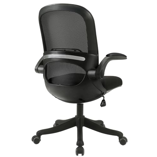 XIGOUZIQU Computerstuh Drehstuhl Bürostuhl Ergonomisch, ohne Kopfstütze for maximale Bewegungsfreiheit mit Hochklappbaren Armlehnen, for gesundes Sitzen gepolsterte Sitzfläche(Black) von XIGOUZIQU