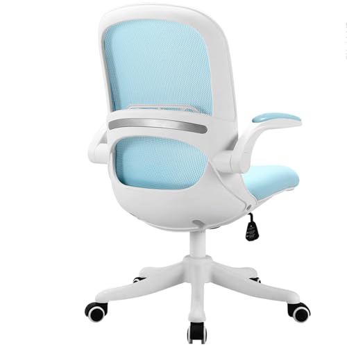 XIGOUZIQU Computerstuh Drehstuhl Bürostuhl Ergonomisch, ohne Kopfstütze for maximale Bewegungsfreiheit mit Hochklappbaren Armlehnen, for gesundes Sitzen gepolsterte Sitzfläche(Blue) von XIGOUZIQU
