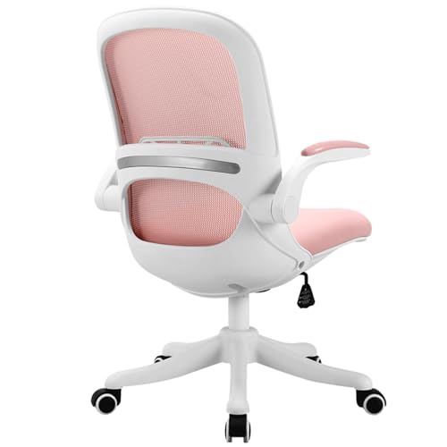 XIGOUZIQU Computerstuh Drehstuhl Bürostuhl Ergonomisch, ohne Kopfstütze for maximale Bewegungsfreiheit mit Hochklappbaren Armlehnen, for gesundes Sitzen gepolsterte Sitzfläche(Pink) von XIGOUZIQU