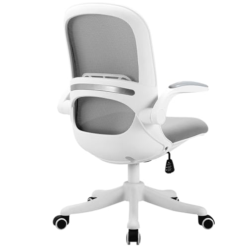 XIGOUZIQU Computerstuh Drehstuhl Bürostuhl Ergonomisch, ohne Kopfstütze for maximale Bewegungsfreiheit mit Hochklappbaren Armlehnen, for gesundes Sitzen gepolsterte Sitzfläche(White) von XIGOUZIQU