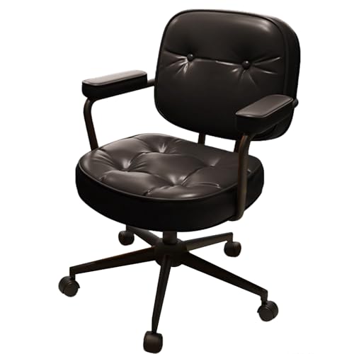 XIGOUZIQU Computerstuh Schminkstuhl ohne Kopfstütze for maximale Bewegungsfreiheit mit Rollen & Armlehne geeignet for Zuhause,einfache Montage mit breitem Sitzkissen(Black1) von XIGOUZIQU
