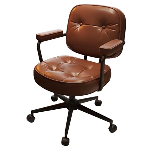 XIGOUZIQU Computerstuh Schminkstuhl ohne Kopfstütze for maximale Bewegungsfreiheit mit Rollen & Armlehne geeignet for Zuhause,einfache Montage mit breitem Sitzkissen(Brown2) von XIGOUZIQU