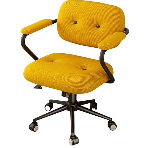 XIGOUZIQU Computerstuhl Home Office Chair Schreibtischstuhl ohne Kopfstütze for maximale Bewegungsfreiheit festen Armlehnen & 360°-Rädern,einfache Montage Drehstuhl(Yellow) von XIGOUZIQU