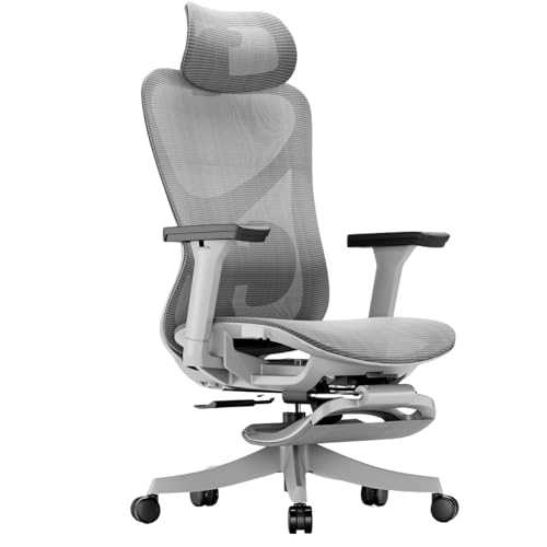 XIGOUZIQU Ergonomischer Netzstuhl Computerstuh Home Office Chair mitVerstellbarerKopfstütze,Armlehnen,Lendenwirbelstütze,Drehstuhl Wippfunktion, for gesundes Sitzen(Gray1) von XIGOUZIQU