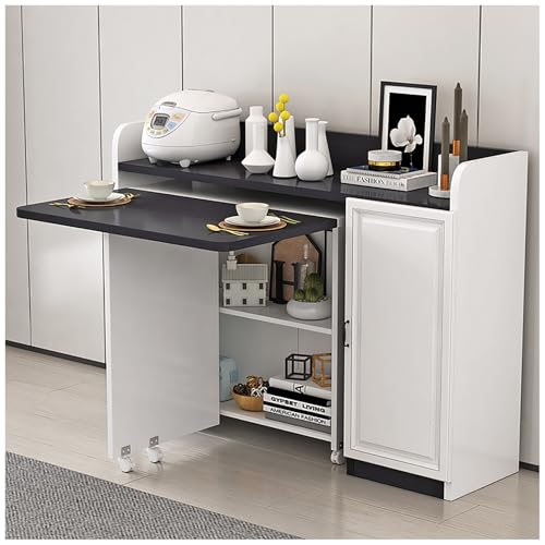 XIGOUZIQU Kaffeebartisch mit Lagerschrank, Sideboard, Buffetschrank, klappbarer Beistelltisch, freistehender Vorratsschrank for Küche, Wohnzimmer, Esszimmer, Eingangsbereich(B,S) von XIGOUZIQU
