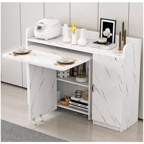 XIGOUZIQU Kaffeebartisch mit Lagerschrank, Sideboard, Buffetschrank, klappbarer Beistelltisch, freistehender Vorratsschrank for Küche, Wohnzimmer, Esszimmer, Eingangsbereich(C,S) von XIGOUZIQU