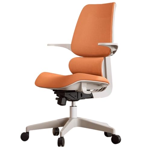 XIGOUZIQU Netzstuhl Schreibtischstuhl Atmungsaktiver Mesh-Stuhl, Höhenverstellbarer Chefsessel Drehstuhl,ergonomisch mit Adaptiv Lordosenstütze, mit Rollen & Armlehne(Orange) von XIGOUZIQU