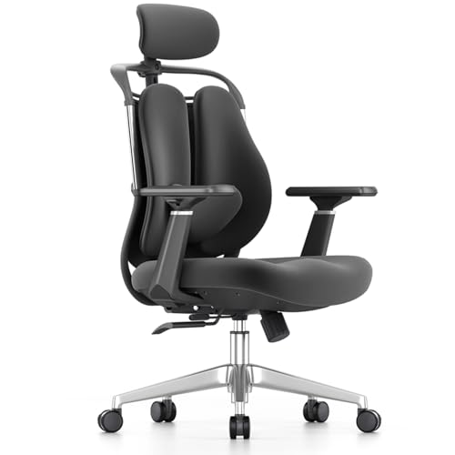 XIGOUZIQU Schreibtischstuhl Bürostuhl Ergonomisch, for gesundes Sitzen mit Lendenwirbelstütze Rückenschonend mit Wippfunktion bis 135°gepolsterte Sitzfläche,für Erwachsene(Black2) von XIGOUZIQU