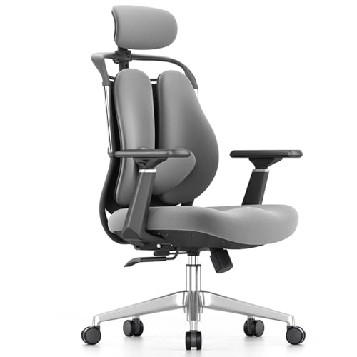 XIGOUZIQU Schreibtischstuhl Bürostuhl Ergonomisch, for gesundes Sitzen mit Lendenwirbelstütze Rückenschonend mit Wippfunktion bis 135°gepolsterte Sitzfläche,für Erwachsene(Gray3) von XIGOUZIQU