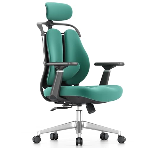 XIGOUZIQU Schreibtischstuhl Bürostuhl Ergonomisch, for gesundes Sitzen mit Lendenwirbelstütze Rückenschonend mit Wippfunktion bis 135°gepolsterte Sitzfläche,für Erwachsene(Green3) von XIGOUZIQU