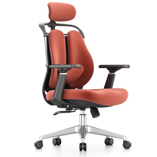 XIGOUZIQU Schreibtischstuhl Bürostuhl Ergonomisch, for gesundes Sitzen mit Lendenwirbelstütze Rückenschonend mit Wippfunktion bis 135°gepolsterte Sitzfläche,für Erwachsene(Red2) von XIGOUZIQU