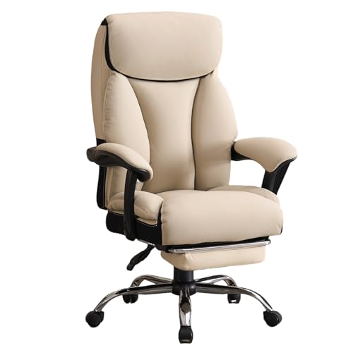 XIGOUZIQU Schreibtischstuhl Bürostuhl Ergonomisch, mit Wippfunktion bis 170° for gesundes Sitzenmit Lendenwirbelstütze Rückenschonendgepolsterte Sitzfläche(Beige1) von XIGOUZIQU