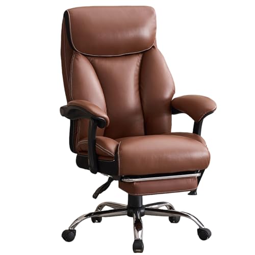 XIGOUZIQU Schreibtischstuhl Bürostuhl Ergonomisch, mit Wippfunktion bis 170° for gesundes Sitzenmit Lendenwirbelstütze Rückenschonendgepolsterte Sitzfläche(Brown2) von XIGOUZIQU