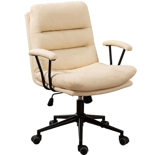 XIGOUZIQU Schreibtischstuhl Bürostuhl Ergonomisch,gepolsterte Sitzfläche, mit Rollen & Armlehne - for Büro Heim Gaming for Kleine Räume(White) von XIGOUZIQU