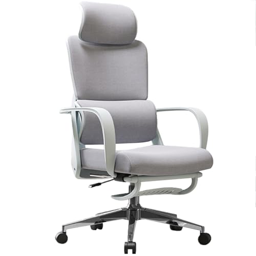 XIGOUZIQU Schreibtischstuhl Bürostuhl Ergonomisch,mit Hoher Rückenlehne mit Verstellbarer Kopfstütze mit Wippfunktionmit Lendenwirbelstütze Rückenschonend(White) von XIGOUZIQU