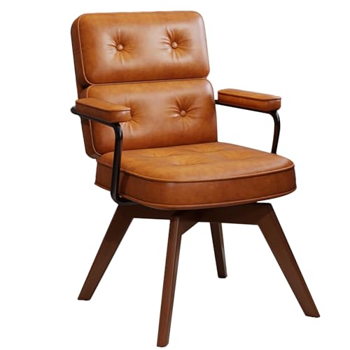 XIGOUZIQU Schreibtischstuhl Computerstuh gepolsterte Sitzfläche, festen Armlehnen weiche Lordosenstütze, mit breitem Sitzkissen, for Büro Heim Gaming(Brown) von XIGOUZIQU