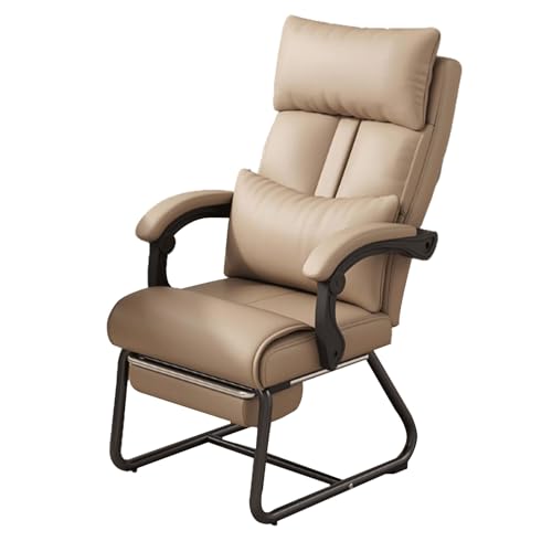 XIGOUZIQU Schreibtischstuhl Computerstuh gepolsterte Sitzfläche,mit breitem Sitzkissen,weiche Lordosenstütze, for Erwachsene, Gaming, Lernen, Arbeiten(Beige) von XIGOUZIQU