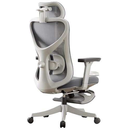 XIGOUZIQU Schreibtischstuhl Gaming Stuhl,mit Verstellbarer Kopfstütze, Armlehnen, Lendenwirbelstütze,Drehstuhl Wippfunktion, Stretch Mesh Rückenlehne mit breitem Sitzkissen(Gray) von XIGOUZIQU
