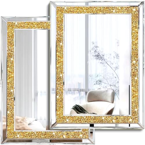 XIHACTY Wandspiegel, Wanddeko mit zerkleinerten Diamanten, goldfarbener Deko-Spiegel für Wohnzimmer, Schlafzimmer, Bad, 2er-Set (27,9 x 38,1 cm) von XIHACTY