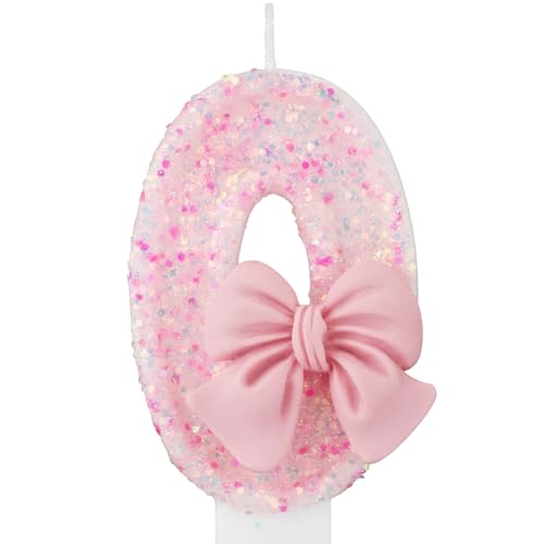 0-9 Geburtstagskerzen, 7,5cm Rosa Schleife Zahlenkerze, Kuchenkerzen für Kinder, Mädchen, Erwachsene, Geburtstag, Hochzeit, Jubiläum, Partyzubehör(0) von XIHIRCD