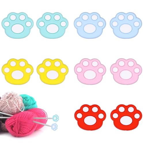 10 Stück Pfoten Stricknadelstopper, Niedliche Bunte Nadelspitzenschutz-Maschenspitzenkappen Silikon-Nadelendabdeckung für Häkeln Stricken DIY-Zubehör 10 Stück Pfoten Stricknadelstopper, Niedliche Bunte Nadelspitzenschutz-Maschenspitzenkappen Silikon-Nadelendabdeckung für Häkeln Stricken DIY-Zubehör von XIHIRCD
