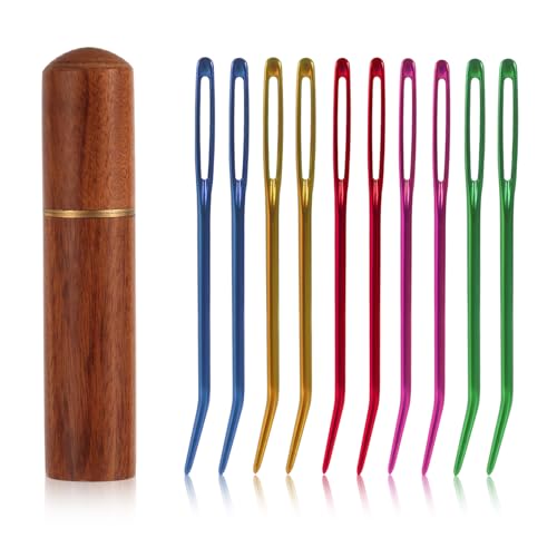 10St Nähnadeln mit Großem Öhr Set, Gebogene Spitze Garnnadeln Handstricknadeln Scharf Gobelin Nadeln Sticknadeln mit Nadeletui aus Holz für Häkel/Garn/Stopfprojekte von XIHIRCD