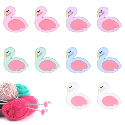 10stk Stricknadelstopper, Niedliche Nadelspitzenschutz Bunte Maschenspitzenkappen Silikon-Nadelendabdeckung Strickzubehör und Zubehör(Flamingo-Stil) von XIHIRCD