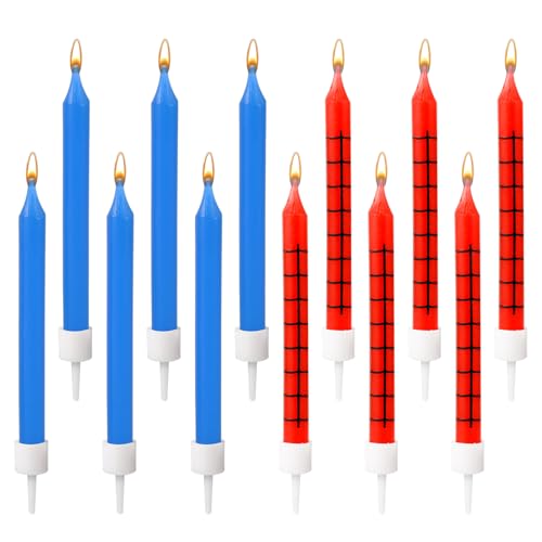 12 Stück Spinnenkerzen, Superheld Kuchen Top Tortenaufsatzkerze Spinnen-Partydekorationen für Spinnen-Mottopartys Geburtstagspartys Halloween Partydekorationen (Rot, Blau) von XIHIRCD