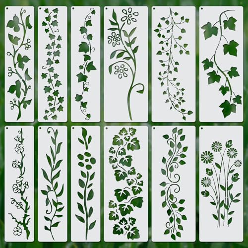 12stk Blattrankenschablonen, Blätter und Blumenschablone Wiederverwendbare Blumenvorlagen zum Malen auf Holz Zeichnen Leinwand Basteln Heimdekor Wandkunst von XIHIRCD