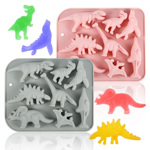 2 Stück Dino Backform Dinosaurier Silikonform, 8 Mulden 3D Dinosaurier Silikon Jelly Formen Backen Süßigkeiten Schokolade Kuchen Seife Gelee Form Dekoration für Kinder von XIHIRCD