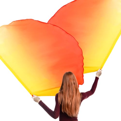2 Stück Halbkreisförmige Anbetungsfahnen, 140 x 92 cm Lobfahnen mit 2 Teleskopstangen Tanzfahnen Glattes Anbetungsbanner Kirchenfahnen für Tanz (Farbverlauf von Gelb nach Rot) von XIHIRCD