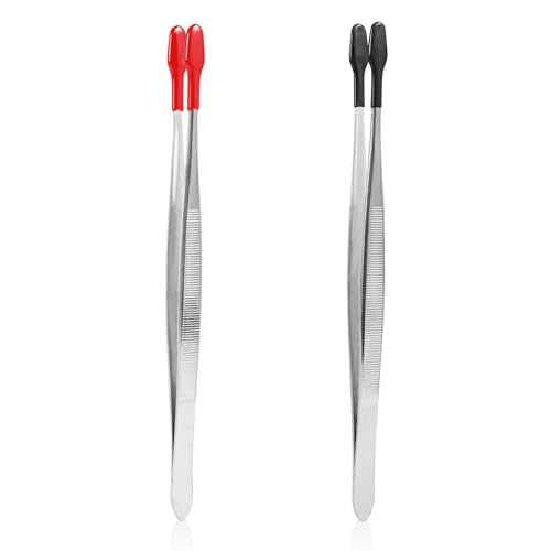 2st Pinzette mit Gummispitzen, Gummi Gerade Flach Pinzette mit Spitze Hobby Stempel Pinzette Rutschfest Flache Pinzette für Perlenhandwerk Hobby Schmuckherstellung (Rot, Schwarz) von XIHIRCD