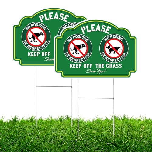 2stk Pinkeln Verboten Schilder für Hunde, 35x25 cm Doppelseitig Druck Be Respectful Betreten des Grases Verboten Schilder mit Metallenen H-Pfählen für den Außenbereich Hof Rasen und Garten von XIHIRCD