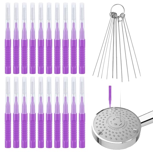30st Duschkopf Reiniger Werkzeuge, Duschkopf Reinigungsbürste Duschkopf Reiniger Picks für Kleine Löcher Anti Verstopfung Reinigungsbürste für Lücke Düse Schlitz (Lila) von XIHIRCD