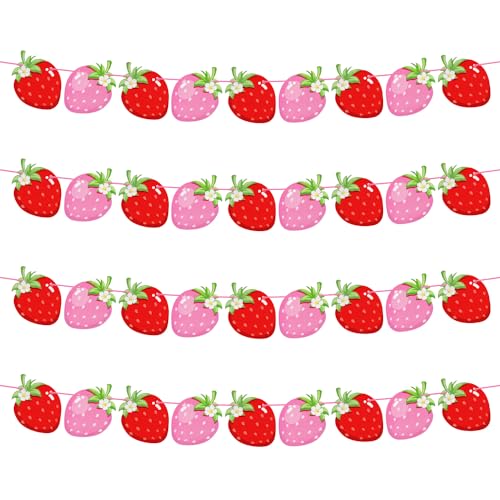 4 Stück Erdbeer Banner, Berry Sweet Baby Banner mit 36 Erdbeerkarten Erdbeer Party Dekoration für Berry First Birthday Babyparty Partyzubehör von XIHIRCD