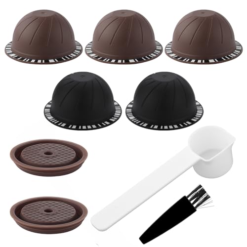 5 Stück Wiederverwendbare Pads für Nespresso Vertuo Maschine, 230 ml und 150 ml Nachfüllbares Kaffeekapsel Set mit 2 Silikondeckeln, 1 Löffel, 1 Bürste, Kaffeezubehör für Nespresso von XIHIRCD