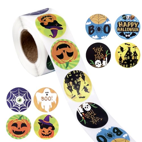 500stk Halloween-Aufkleber, 25mm Halloween-Bastelaufkleber Runde Aufkleber Kürbis Geist Fledermaus Halloween-Party-Dekoration für Umschläge Party Scrapbooking Gastgeschenke von XIHIRCD
